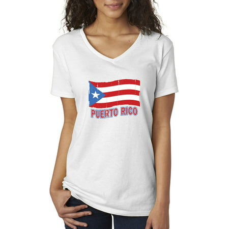 New Way 720 - Women's V-Neck T-Shirt Puerto Rico Flag Pr (Best Time To Surf Puerto Rico)