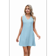 thumbnail image 4 of Ladies Solid Color Sleeveless V-Neck Pocket Dress Light Blue XL, 4 of 7