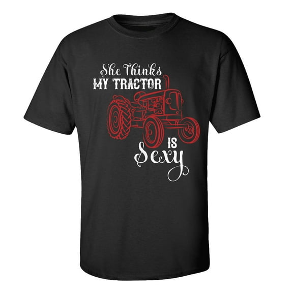 Trenz Shirt Company She Thinks My Tractor Is Sexy Unisex Short Sleeve T-shirt-Black-small