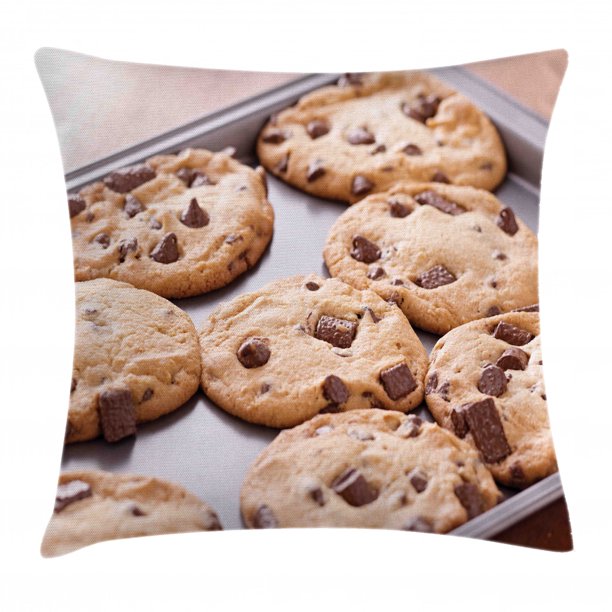 Cookie Throw Pillow Cushion Cover, Chocolate Chip Snacks on a Tray