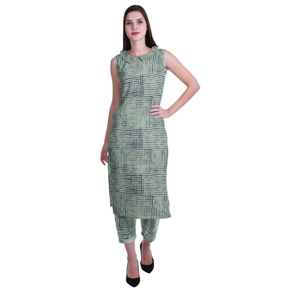 Moomaya Printed Womens Sleeveless Peter Pan Collar Kurta Pant Set,2 Piece Ethnic Set