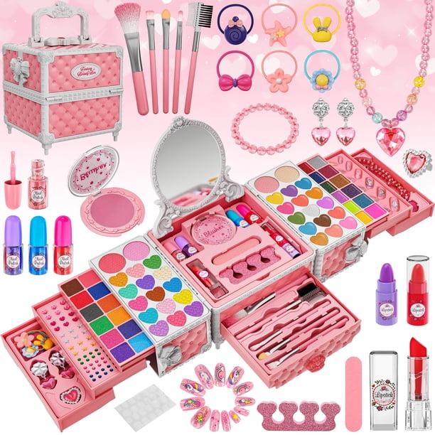 Kit de maquillaje Kuovei, 99 unidades, para niñas, con espejo, cintas para el pelo y uñas