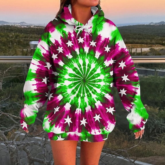 Snorda Womens Hoodies TieDye Sweatshirts for Women Drawstring Pullover Hoodie Loose Comfy Long Sleeved Pocket Fashion Top for Daily Outdoors Wear
