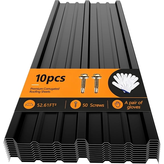 10 Pack Metal Roofing Panels, Corrugated Roof Panels, Black