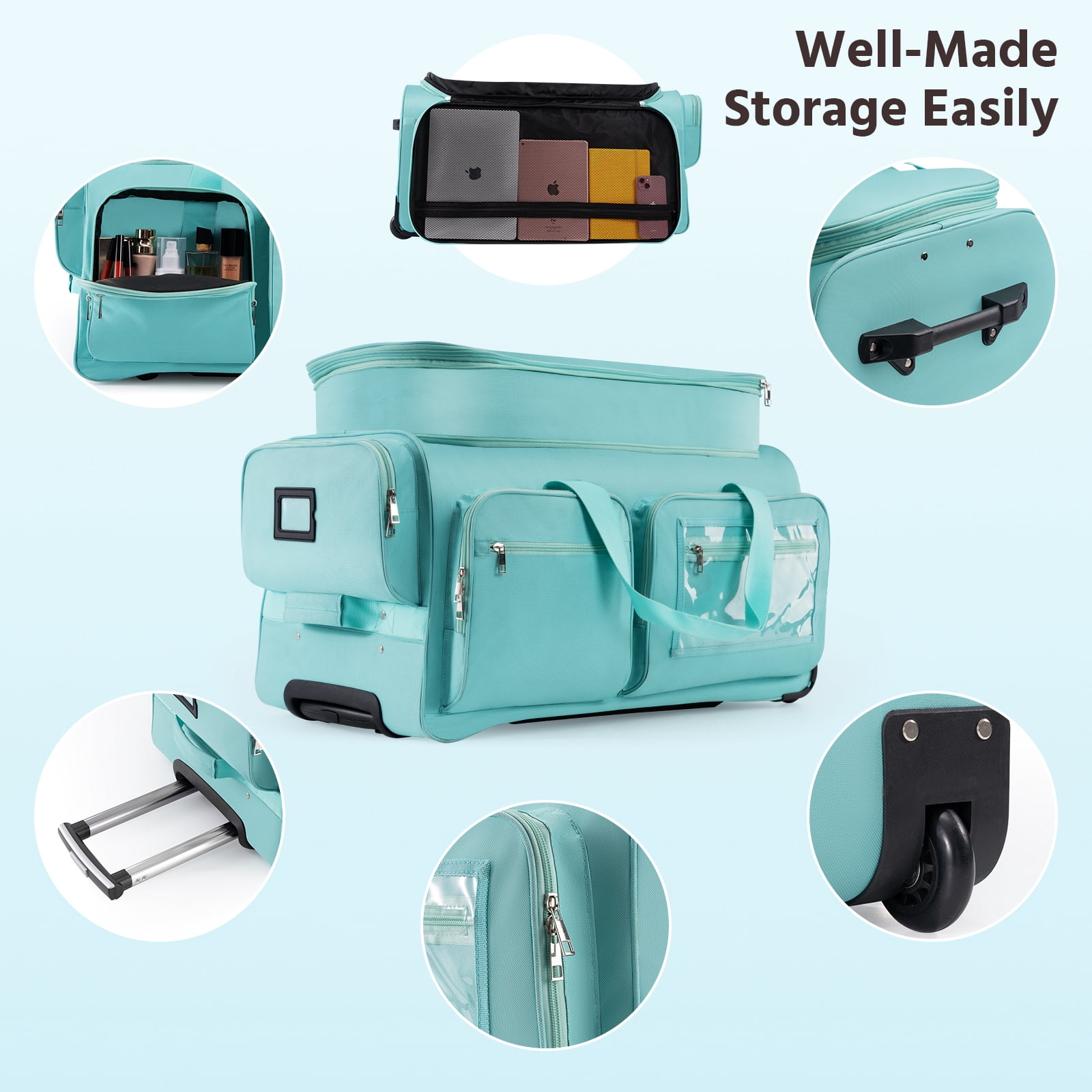 Dance Bag with Garment Rack,28" Teal Dance Bag with Rack Dance Costumes Rolling Garment Bags For Travel, Garment Duffle Bag For Dance Competition Travel Bag with Garment Rack Cyan