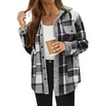 thumbnail image 3 of Womens Fall Fashion Flannel Shackets Plaid Button Down Jacket Casual Long Sleeve Fleece Shirt with Pockets Dark Gray M, 3 of 7