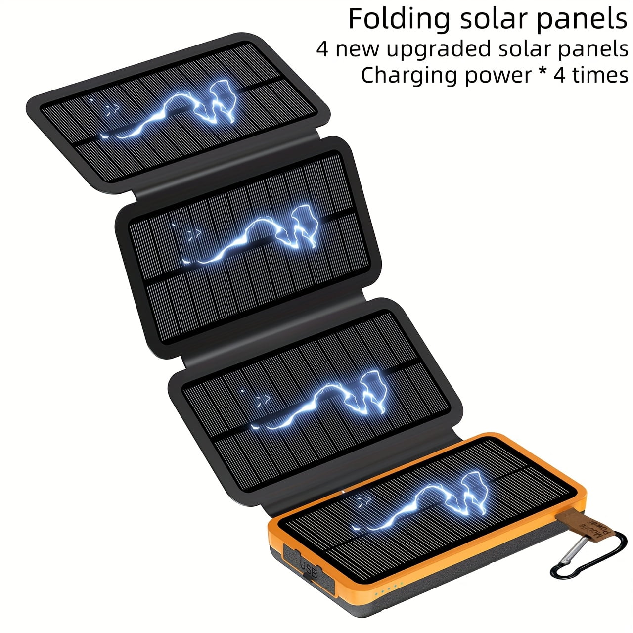 Tri-Folding Solar Power Bank 38800mAh, 4 Solar Panel Portable Charger with LED Lights for Smartphones, Tablets, Camping & Hiking