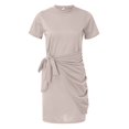 thumbnail image 4 of JBXKXYW Spring Dresses for Women 2024 European and American Round Neck Wrinkled Skirt Summer Fashion Irregular Dress Female Women Dresses (Beige,XL), 4 of 5