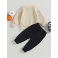 thumbnail image 3 of Infant Baby Halloween 2Pcs Outfit Letter Skeleton Print Long Sleeve Crewneck Tops Sweatshirt Long Pants Set, 3 of 7