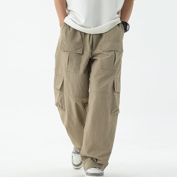 Pantalones largos para hombre, estilo casual, con cintura elástica y bolsillos, a la moda para exteriores