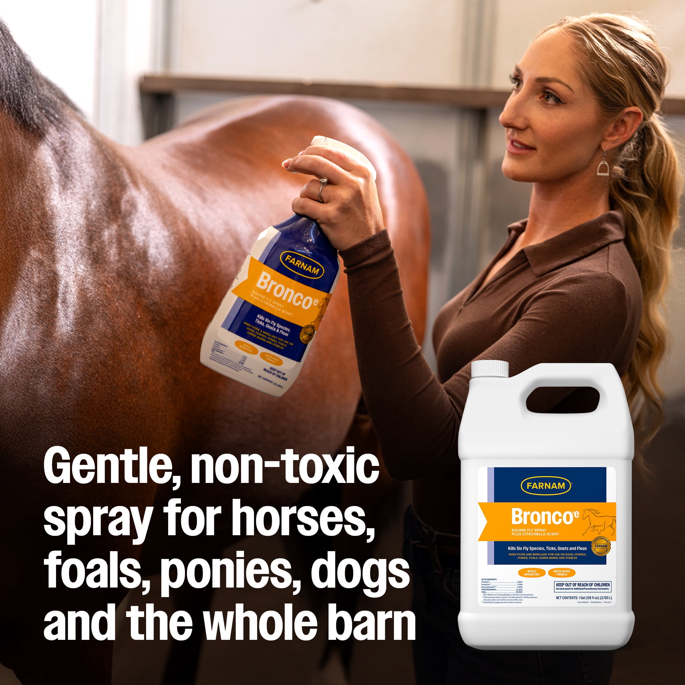(4 pack) Farnam Bronco e Horse Fly Spray with Citronella for Horses, Dogs & Premises, Refill, 128 fl oz