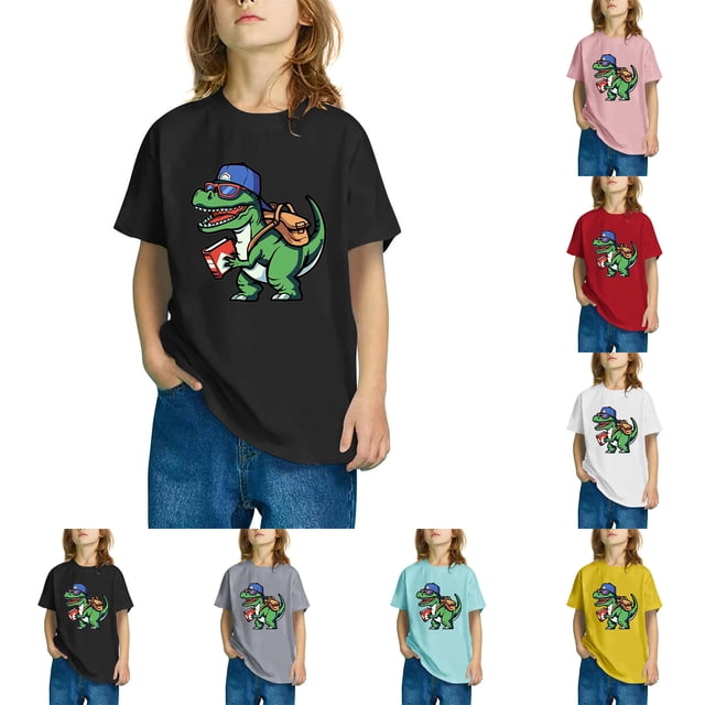 3-10 Ans Dinosaure Tout-Petits Garçons Filles T-Shirts Manches Courtes Col Rond Haut Tee Coton Imprimé Mode Mignon Haut Rouge