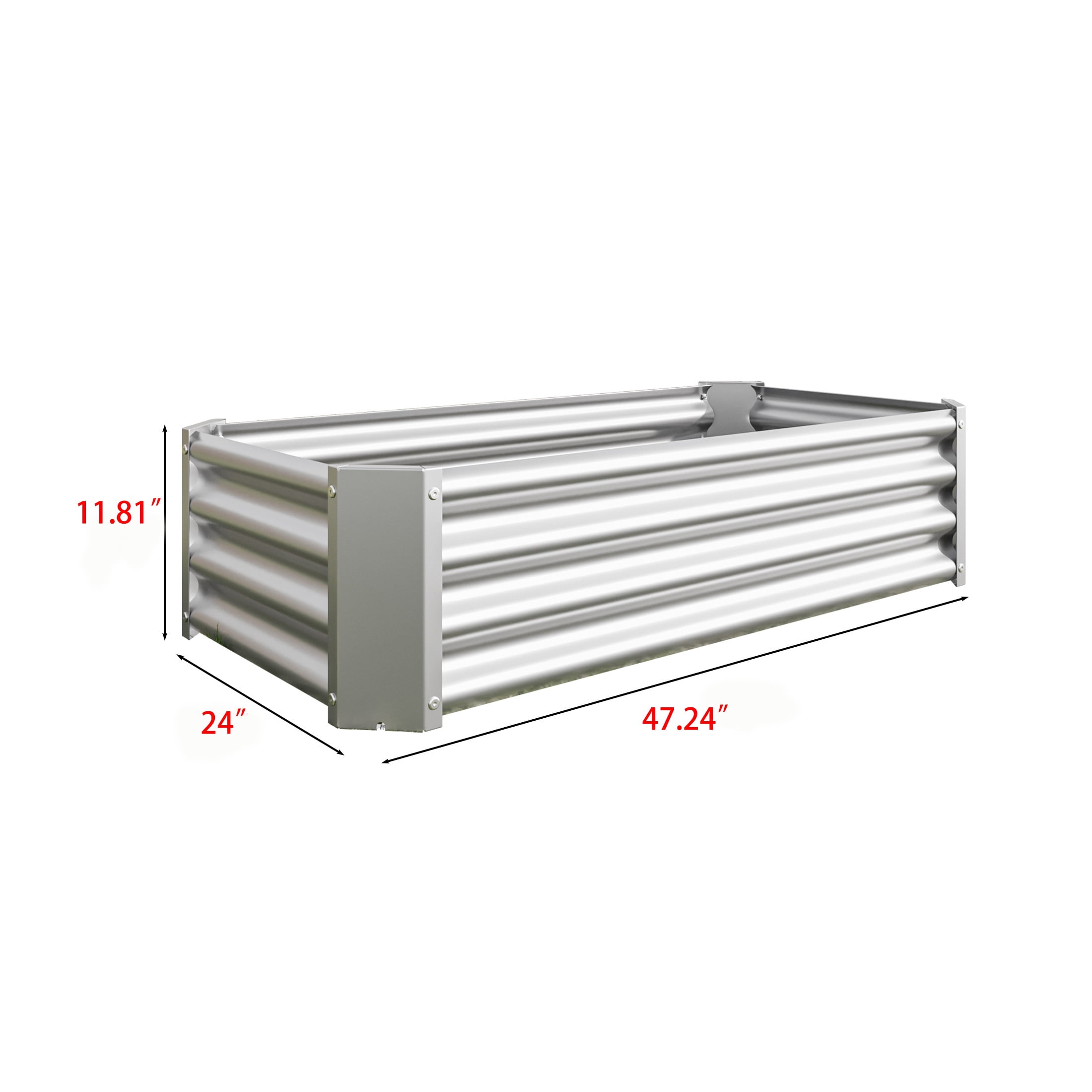 Elio Outdoor Metal 4×2×x1ft Raised Garden Bed, 4FT Planter Box, Rust-Resistant, Open Bottom, Sturdy Design for Vegetables, Flowers, Herbs, Silver