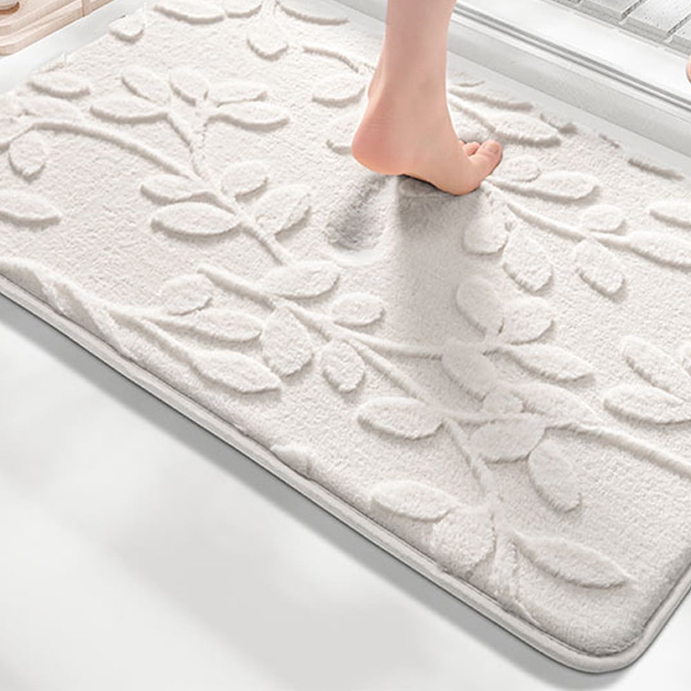 FUDAKUNA Soft Beige White Memory Foam Bathroom Rug 20"x32" Non-Slip Absorbent Plush Bath Mat Machine Washable