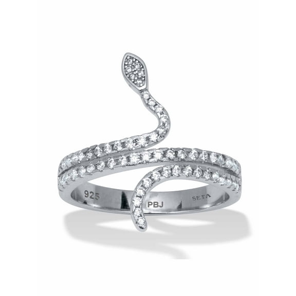 PalmBeach Jewelry 0.40 TCW Round Cubic Zirconia Sterling Silver Snake Ring