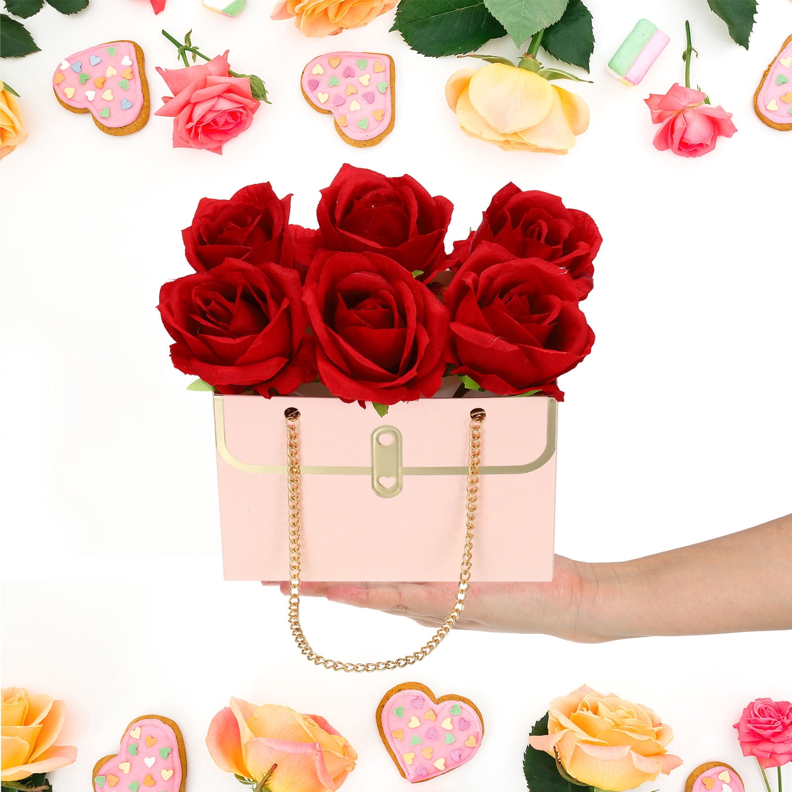 Unique Bargains Flower Gift Box, Paper Bouquet Flower for All Occasions Pink, Black, White