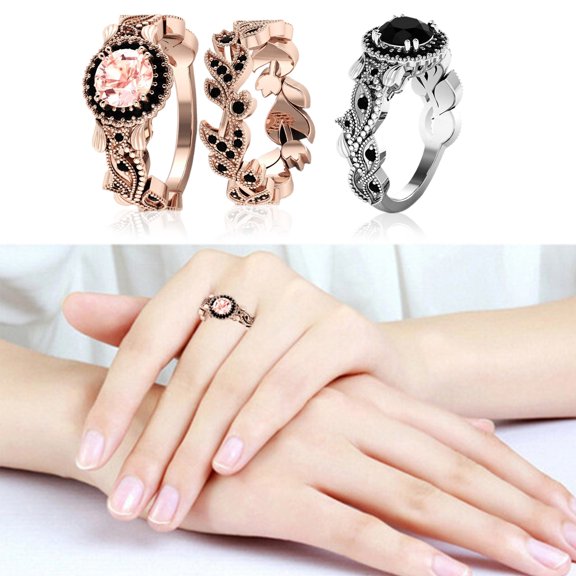 SPRING PARK 2Pcs/Set Fashion Leaf Flower Silver Rhinestone Jewelry Gift Wedding Rings for Women Ring