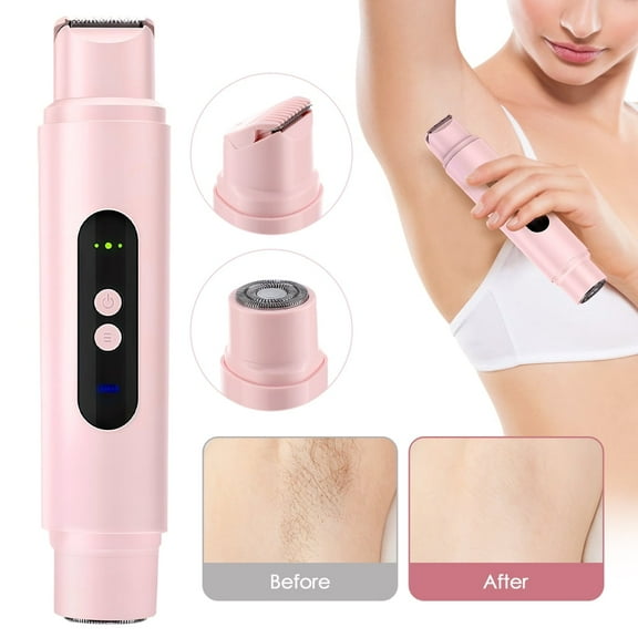 Bikini Trimmer Razors for Women, 2 in 1 Electric Shaver with 2pcs Detachable Head, 2-Speed, IPX7 Waterproof, Wet Dry Use for Underarm Body Leg Face