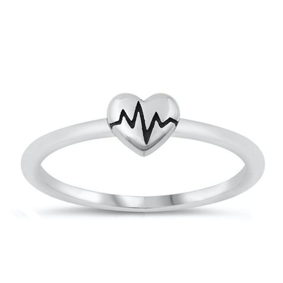 Cute Heart EKG Ring .925 Sterling Silver Lifeline Love Band Jewelry Female Male Unisex Size 5