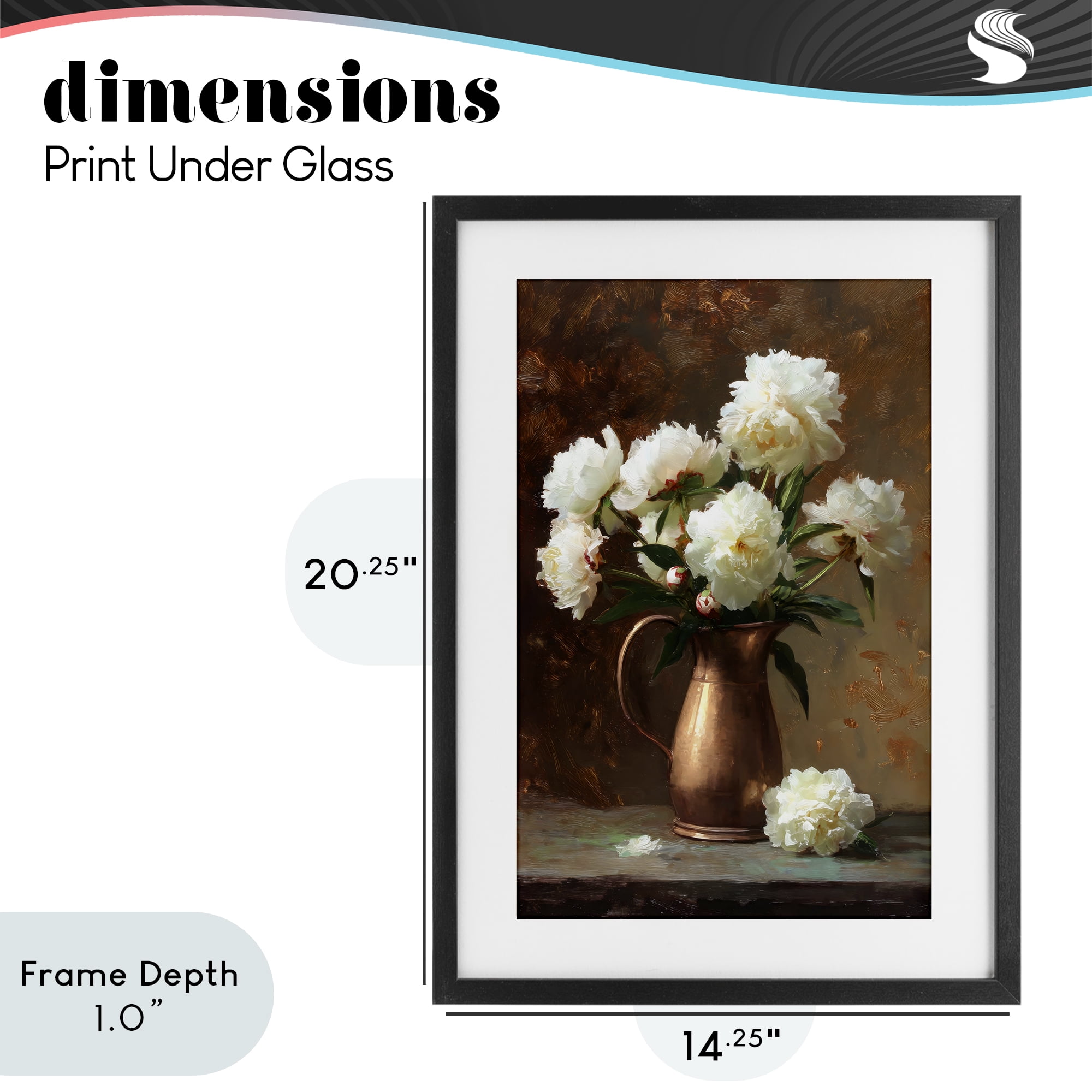 Stupell Industries Bronze Vase Peonies Black Framed Print Under Glass, design by Petal Prints Design