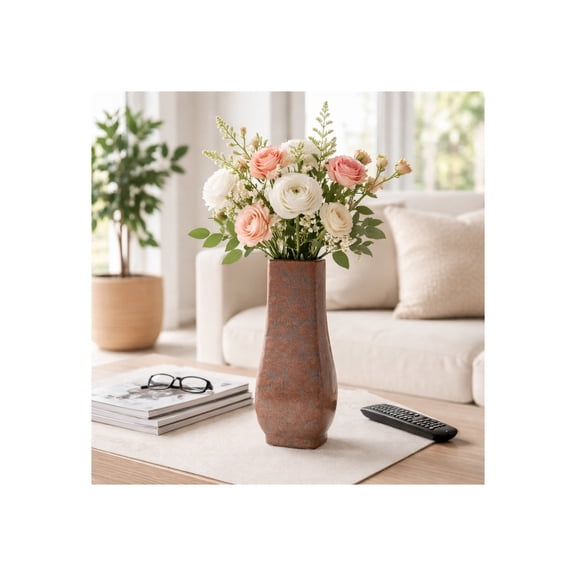 Textured Silhouette Ceramic Vase for Living Room Decor - Rustic Home Accents for Bedroom, Dining Room, and Kitchen Counter - Decorative Flower Vase for Entryway Table - 14", Brown & Red
