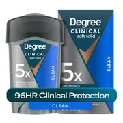 Degree Men Clinical Strength Antiperspirant Deodorant 96-Hour Sweat and Odor Protection Clean Soft Solid 5x Types of Sweat, 1.6 oz