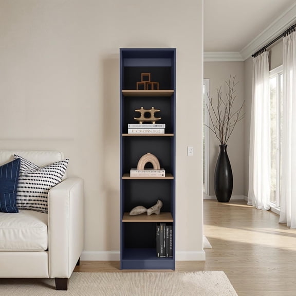Miekor Furniture Beaver Balley Bookcase with Open Storage and 5 Shelves, Blue and Natural Oak No0415