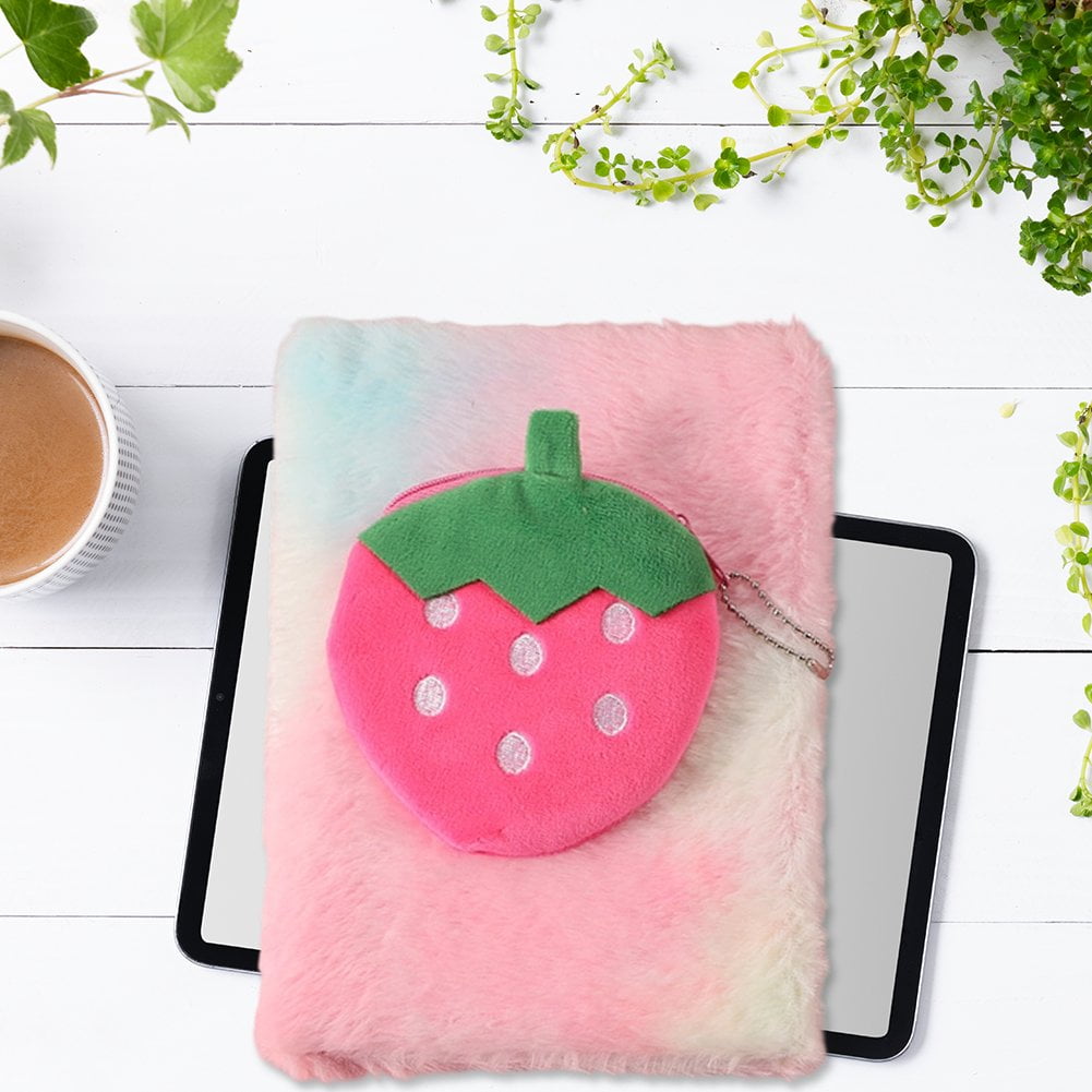 A5 Spiral Notebook Plush Fruit Notebook with Wallet, Funny Cartoon Journal, A5 Memoir Diary Notepad for Work Study Diary