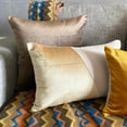 thumbnail image 6 of Designer Gold 12"x16" (30x40 cm) Lumbar Pillow Cover, Velvet & Linen Solid Color Block Oblong Pillow, Patchwork Pattern Modern Style - Velutinous Gold, 6 of 10