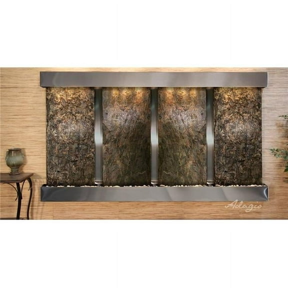 Adagio RFS2002 Regal Falls Square Stainless Steel Green Natural Slate Wall Fountain