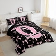 thumbnail image 3 of jejeloiu Monogrammed Q Queen Comforter Set,Cute Bow Bowtie Bedding Sets,Pink Black Bedding Comforter Set,Microfiber Room Decorative Reversible,3-Piece, 3 of 8