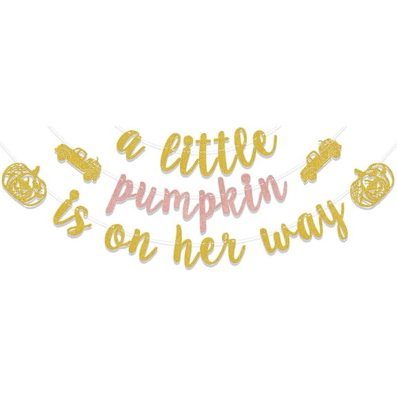 A Little Pumpkin Is On Her Way Banner,Little Pumpkin Baby Shower Birthday Decor for Gril,Fall Thanksgiving Theme Gender Reveal Baby Shower Birthday Party Supplies Rose Gold