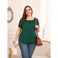 thumbnail image 5 of Daystry Plus Size Tops for Women Short Sleeve Square Lace Neck Flowy Shirts Dark Green 3X, 5 of 11