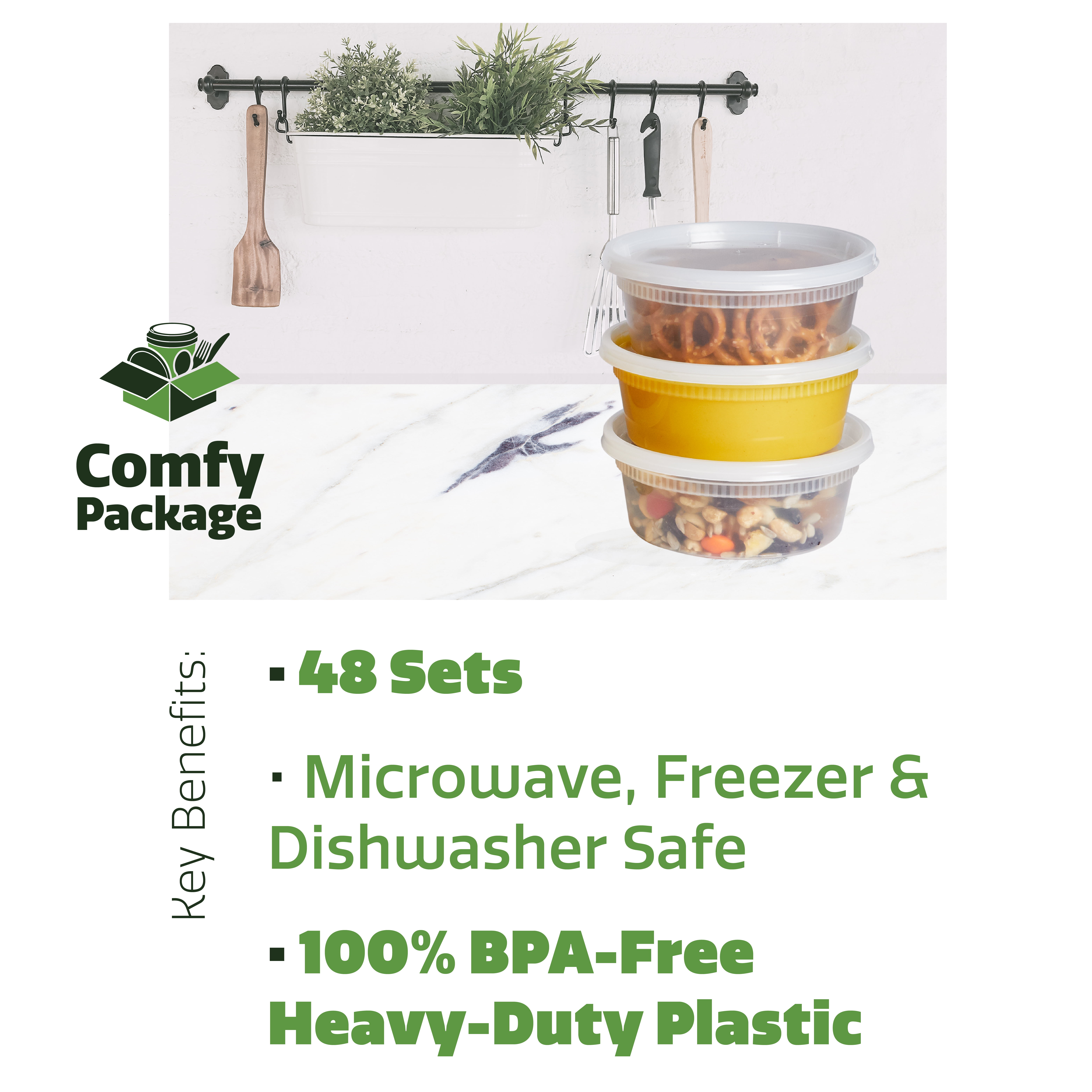PAMI Deli Plastic Containers With Lids [48-Pack, 8oz] - Small Food