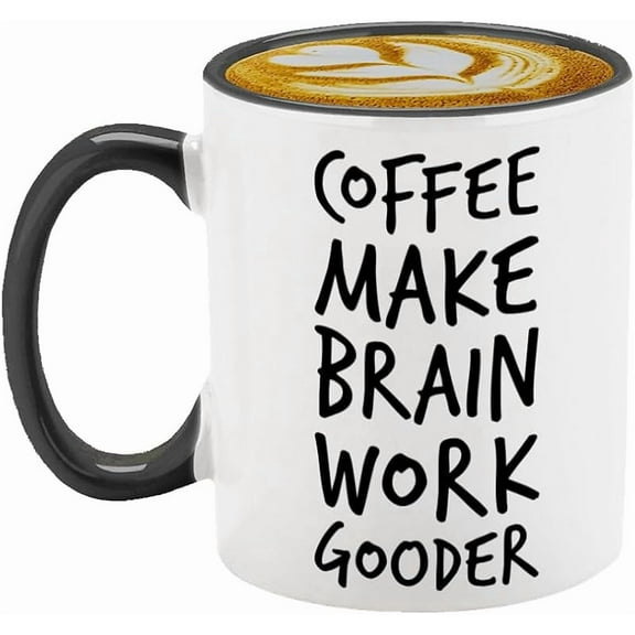 Coffee Make Brain Work Gooder Mug Funny Coffee Lover Gift Humorous Idea Family Friends Birthday Presents Sarcastic Office Berserk Tea Cup Caffeine Addict Brain Booster Gooder Vibes