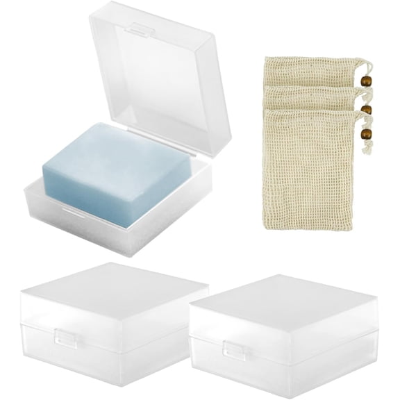 3 count Travel Soap Case for DR. Squatch Soap, Travel Soap Container Holder Dish with Draining Pad, Portable Bar Soap Travel Case with Soap Saver Bag for Bathroom Gym Camping Outdoor (Matte Clear)