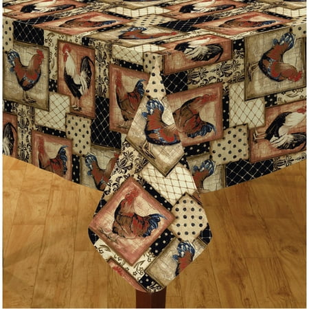 Oval Tablecloth Sizes - Elrene Home Fashions Vintage Rooster 84'' Oval Vinyl Tablecloth
