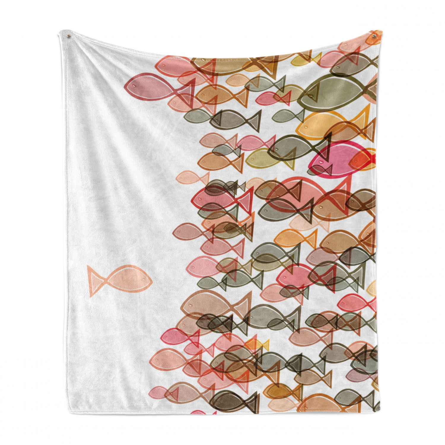 Cozy Plush for Indoor and Outdoor Use Ambesonne Nautical Soft Flannel Fleece Throw Blanket 50 x 60 Fish Flock Facing Others Design Seashore Print in Soft Pastel Color Tones Multicolor 