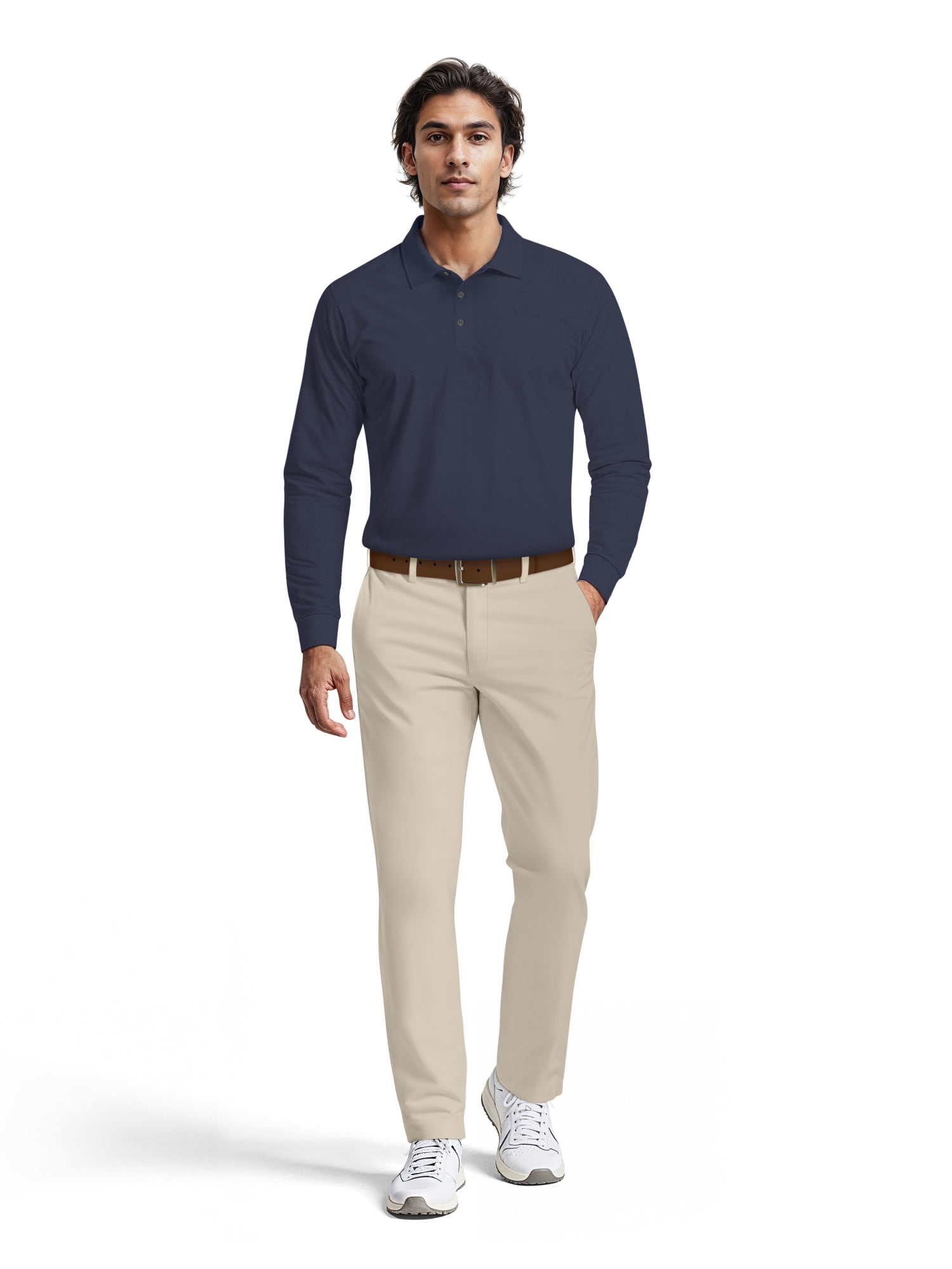 Ben Hogan Men's & Big Men's Performance Long Sleeve Heather Stripe Polo – Moisture Wicking, Easy Care, S-5XL