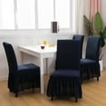 thumbnail image 3 of Chair Cover for Dining Room,Stretch Chair Slipcover with Skirt Furniture Protector Washable Non-slip Jacquard Parsons Chair Protector for Wedding Restaurant Banquet Decor-8 Pcs-Navy blue, 3 of 8