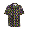 thumbnail image 2 of Easygdp Mardi Gras Shiny Green Purple Men's Hawaiian Shirts Print Lapel Short Sleeve for Beach, vacation, party, casual occasions - XX-Large, 2 of 9