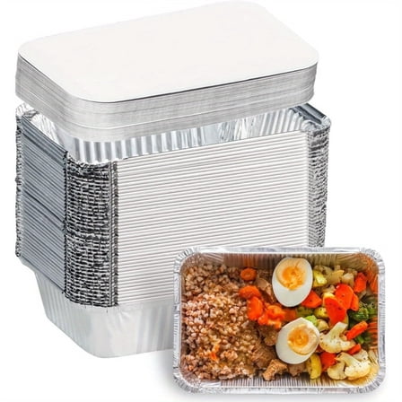 20PCS Aluminum Pans with Lids 8.5"×6" 2.25 LB Capacity Foil Food Containers with Lids - 20 Pans and 20 Cardboard Covers - Disposable Tin Foil Pans - for Baking, Meal Prep and Freezer, Takeout