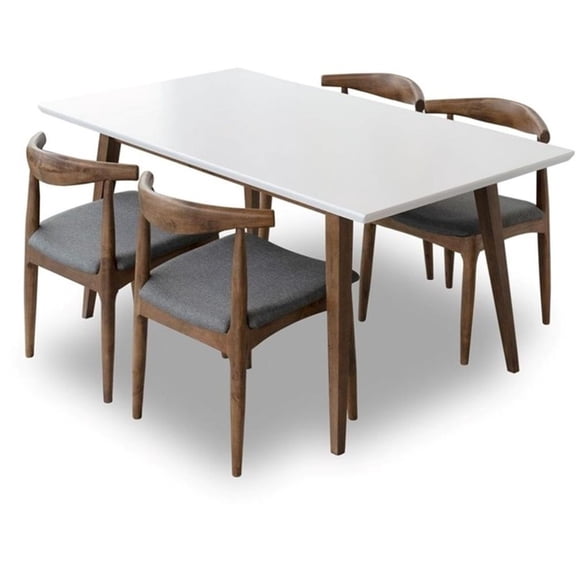 Pemberly Row 5-Piece Mid-Century Dining set with 4 Fabric Dining Chairs in Gray