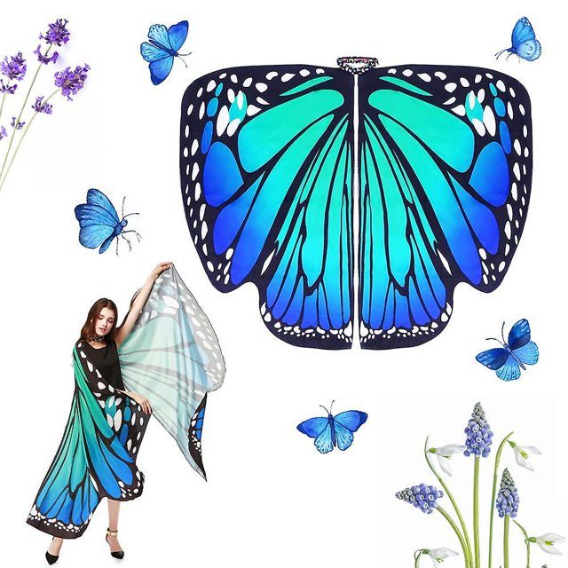 Chal de alas de mariposa, disfraz de mariposa para adulto, tela suave, encantadoras alas de mariposa para mujer, accesorio de disfraz para carnaval, 2 uds.