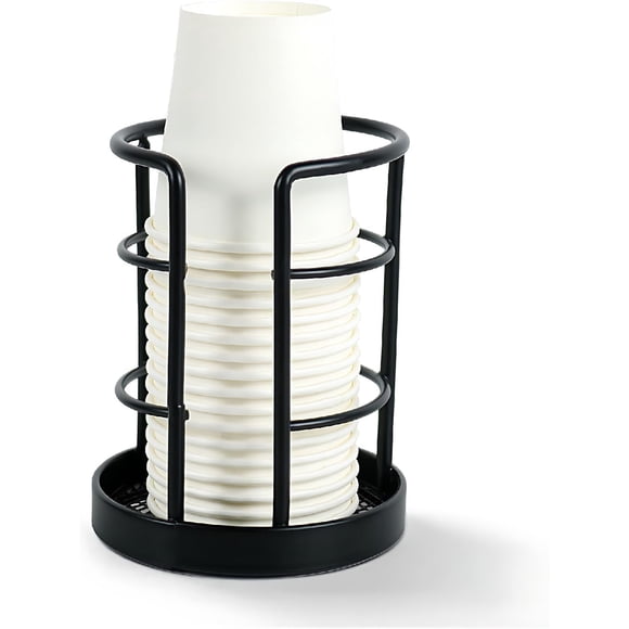 Metal Bathroom Cup Dispenser, Sturdy Storage Holder for 3 oz, 4 oz Small Disposable Paper Cups, Paper Cup Dispenser for Mouthwash, Black