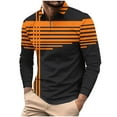 thumbnail image 2 of Fnnxeal Mens Polo Shirts Long Sleeve Striped Casual Zipper Collared Fall Winter Orange Polo Shirts for Men Size 2XL, 2 of 5