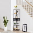 thumbnail image 4 of VECELO 6 Tiers Corner Shelf with Mesh Door Storage, Industrial Wood Corner Bookcase Plant Stand for Living Room Home Office, Brown, 4 of 8