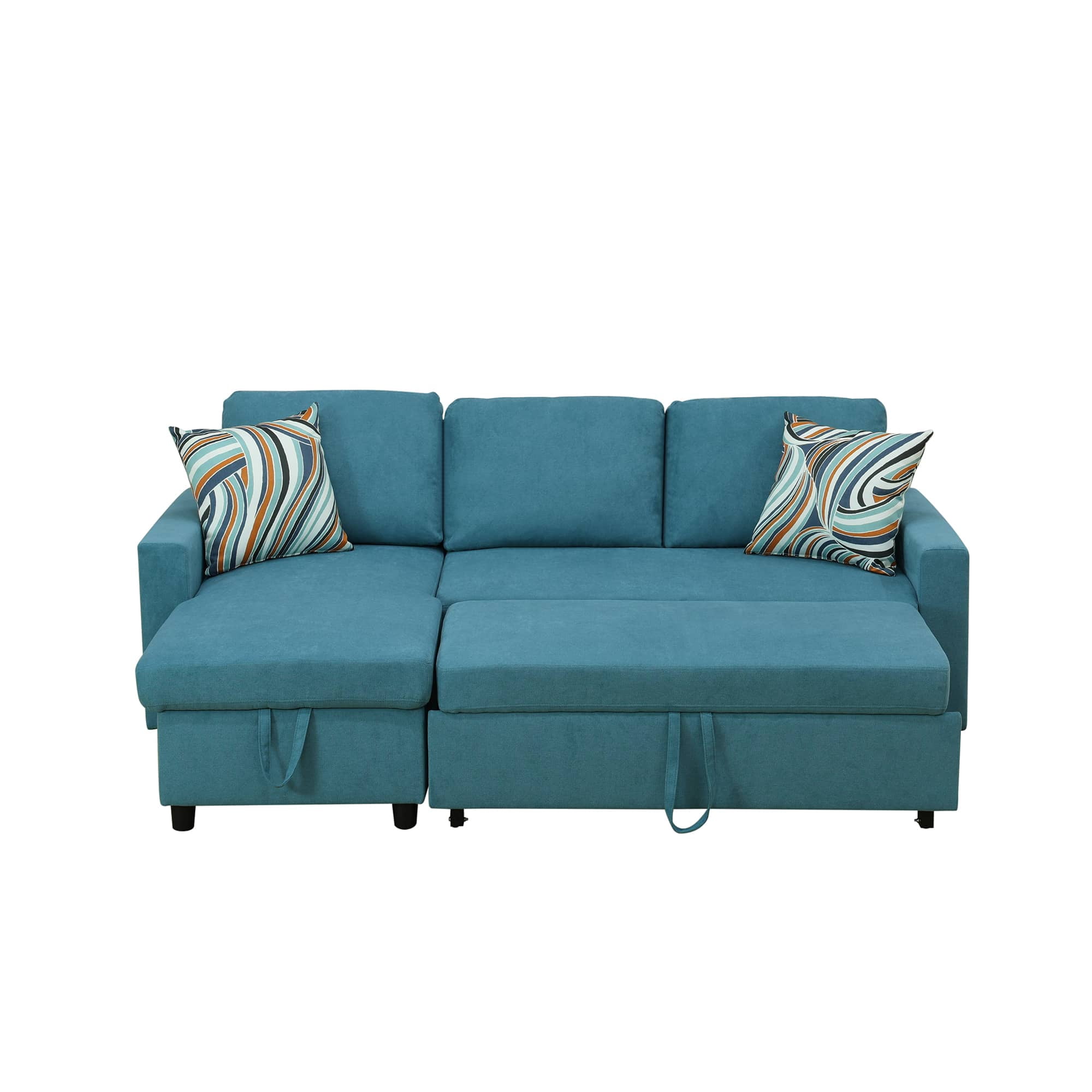 MAYEERTY 83.6" Convertible Fluffy Fabric 2-Piece Couch Upholstered Loveseat with Plush Velvet Texture Sofa Bed，Cyan Blue