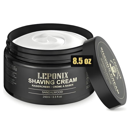 LEPONIX Luxury Men's Sandalwood Shaving Cream - 8.5 Ounce Large Size