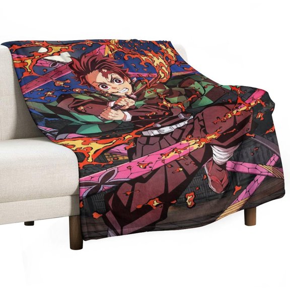 Demon Blanket Slayer Flannel Throw Blankets Soft Pile Cozy Plush Throw Blanket for All Seasons, 3D Printed Warm Blanket for Sofa Beds Home Decor